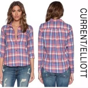Plaid Button-Up Shirt in Pink and Blue By Current Elliott Size 0